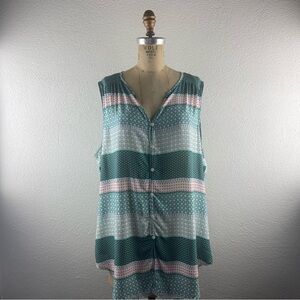 Liz Claiborne l XL Plus Golf Green Combo Lightweight Rayon Mix Print Stripe Tank